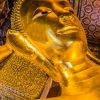 Bangkok reclining buddha portrait at Wat Pho temple Bangkok Thailand